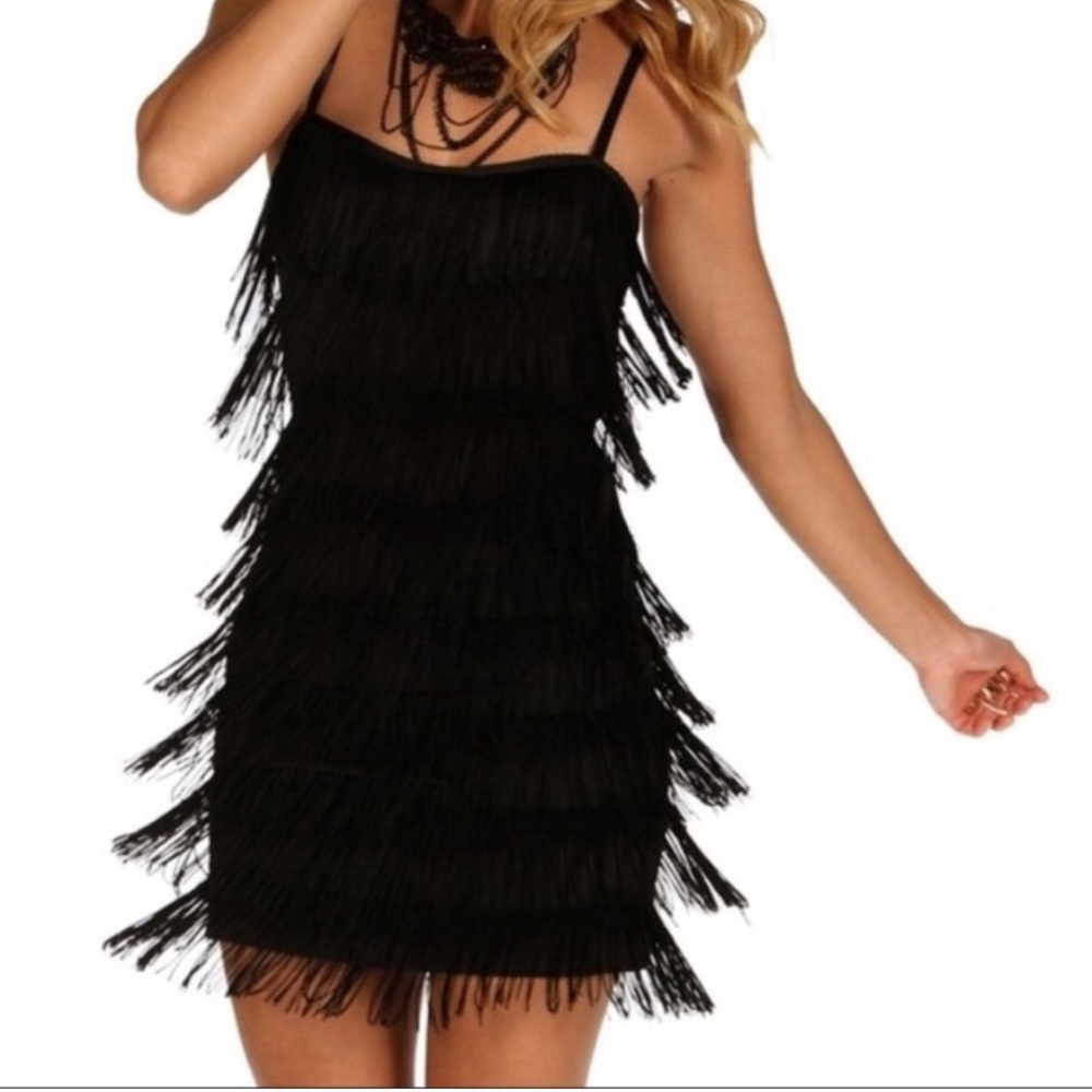 Windsor Little Black Cocktail Dress Fringe Flapper